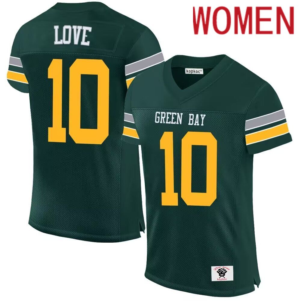 Women  Green Bay Packers #10 Love Nike green limited 2024 NFL throwback Jersey